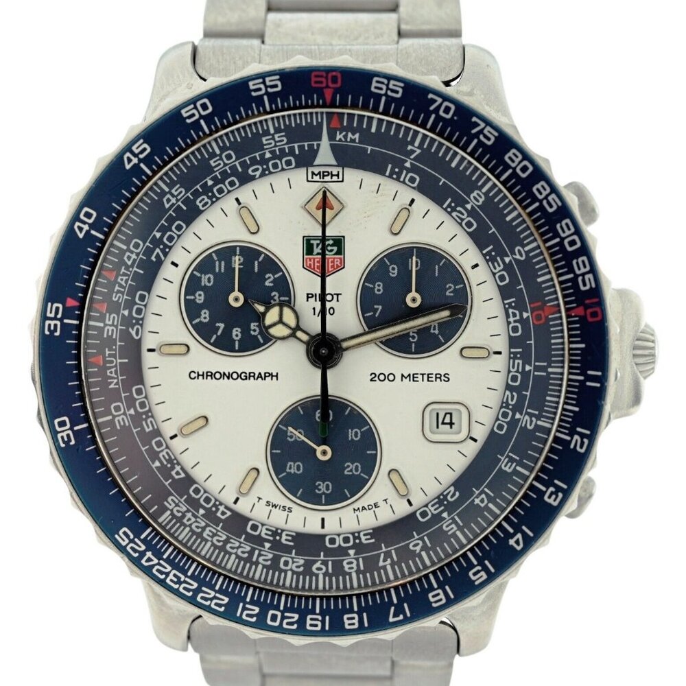 Tag Heuer Men's 42mm White Pilot Stainless Steel 200M Chrono Watch Ref: 530.806!